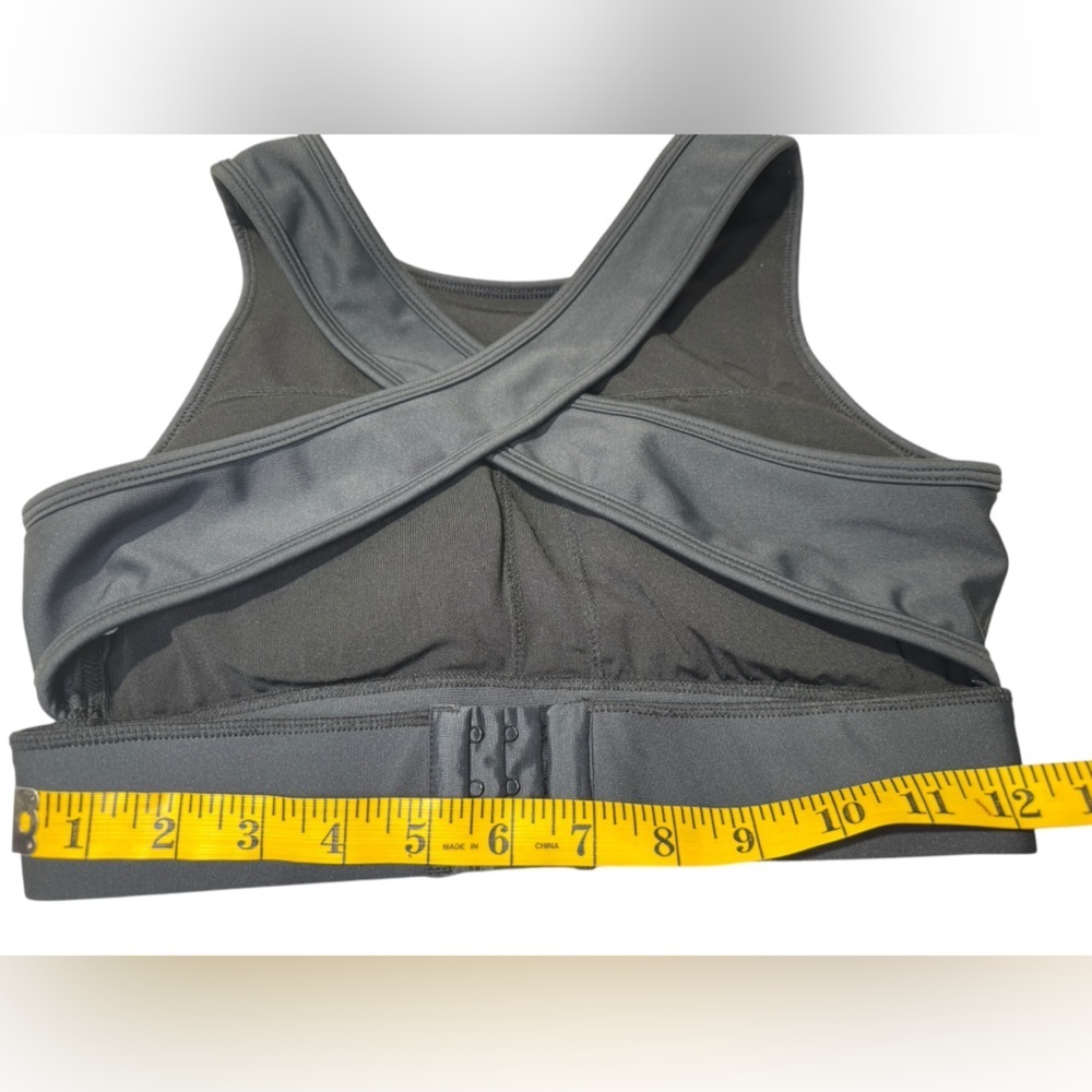 P’tula womens black sports bra, white logo, cross back in Medium with hook & eye - Picture 7 of 13